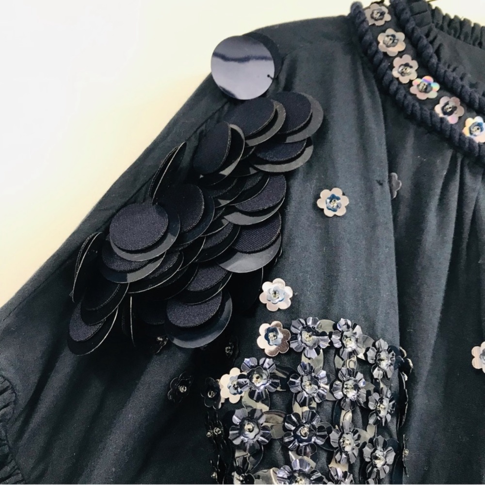 Pankaj & Nidhi Long Sleeve Beaded Sequin Blouse Navy Size Medium - Picture 2 of 8
